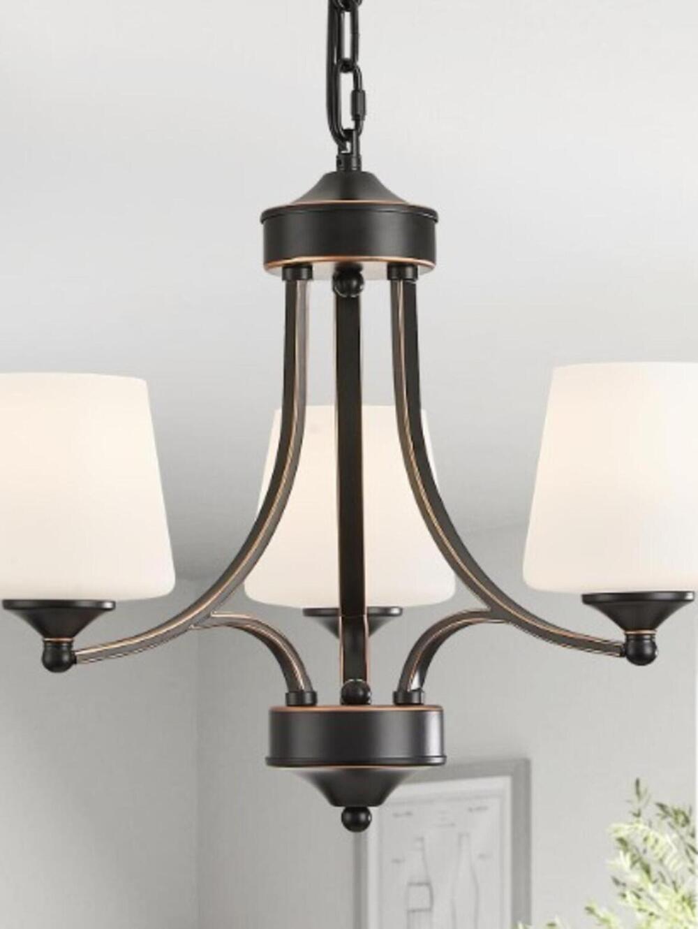 3 Light Farmhouse Chandelier with Milk White Frosted Glass Shades Black